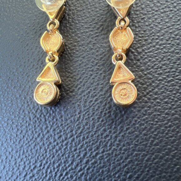 Original 1980 Vintage 1980s Swarovski Drop Earrings Red Blue Green Gold‎ Tone